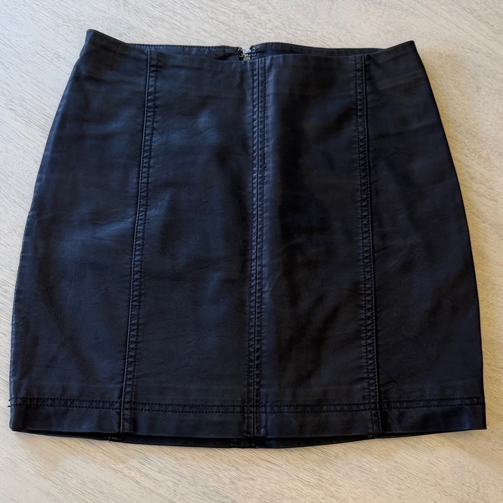 Free People Black Leather Mini Skirt - Size 4